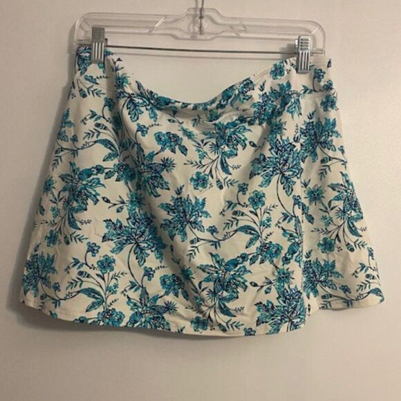 Lands' End Blue/Green Floral Swim Skirt with attached brief, size  14 - Picture 3 of 4